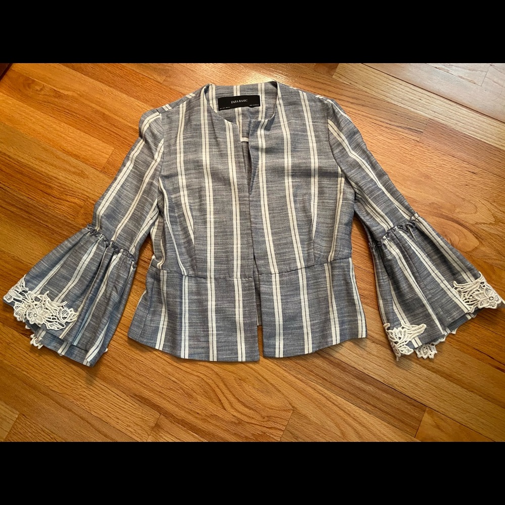 Zara Basic Striped Bell Sleeve Jacket - image 3